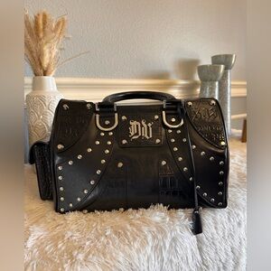 EUC Gianni Versace Black Leather Boston Bag with Silver studs